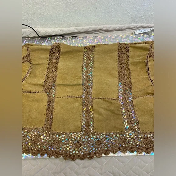 Unique OOAK Hippie Patchwork Leather Crochet Crop Jacket Top Blouse Handmade Sz? - Picture 11 of 16